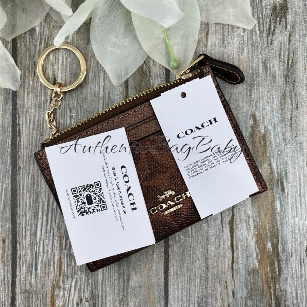 Coach Mini Skinny Keychain Id Case In Signature Canvas & Copper Metallic Wallet - Picture 5 of 6